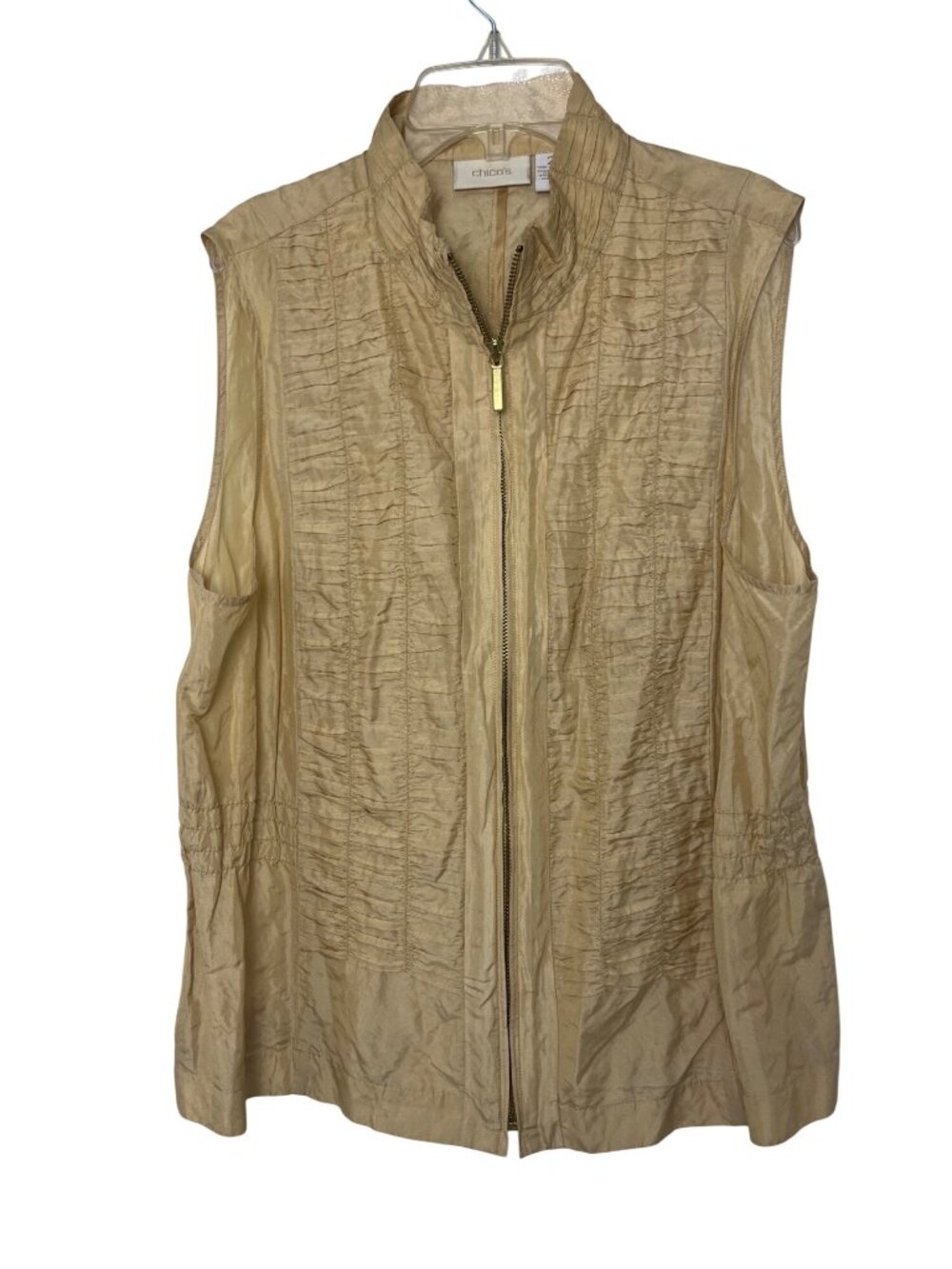 Chico’s Size 2 Metallic Silk Blend Zip Front Vest Shimmer Sleeveless Used